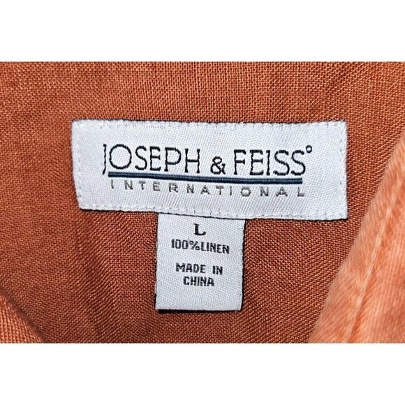 Joseph & Feiss Mens Sz L Linen Button Up Shirt Shirts Short Sleeve Rust Brown - Picture 5 of 9